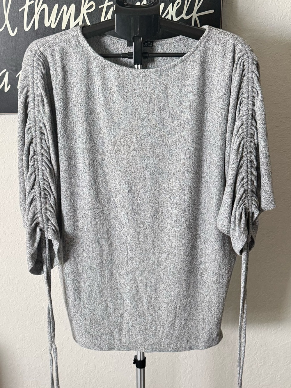 Ariella Gray Ruched Sleeve Knit Top